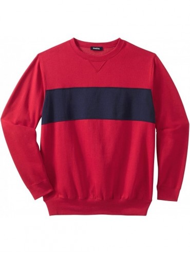 Sleep Sets Men's Big & Tall Fleece Crewneck Sweatshirt Sweatshirt - Red Colorblock (6563) - C118THZCHOR $55.03