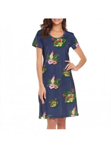 Tops Crewneck Short Sleeve Nightgown Sunflower Printed Nightdress Sleepwear Women Pajamas Cute - Blue Parrot - CT18WZ02TOL $5...