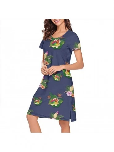 Tops Crewneck Short Sleeve Nightgown Sunflower Printed Nightdress Sleepwear Women Pajamas Cute - Blue Parrot - CT18WZ02TOL $3...