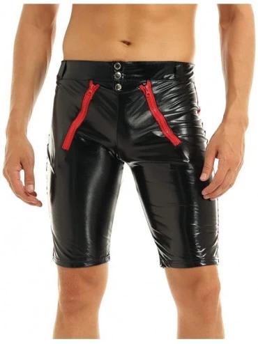 Boxers Sexy Men Patent Leather Shorts Wetlook Boxer Briefs Underpants Short Pants - Black - CI12O2N1YY6 $43.54
