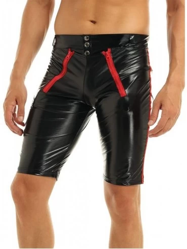 Boxers Sexy Men Patent Leather Shorts Wetlook Boxer Briefs Underpants Short Pants - Black - CI12O2N1YY6 $17.65