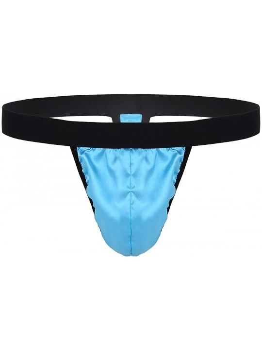 G-Strings & Thongs Men's Sexy Bulge Pouch Briefs Shiny Satin T Back G -String Thongs Lingerie Underwear - Light Blue - C619CA...