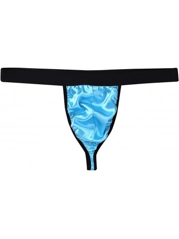 G-Strings & Thongs Men's Sexy Bulge Pouch Briefs Shiny Satin T Back G -String Thongs Lingerie Underwear - Light Blue - C619CA...