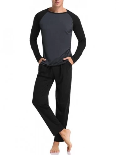 Sleep Sets Mens Plaid Button Front Cotton Pajamas Set Long Sleeve Woven Top & Pant Sleepwear PJ - Black - CH18YOWWKZR $56.63