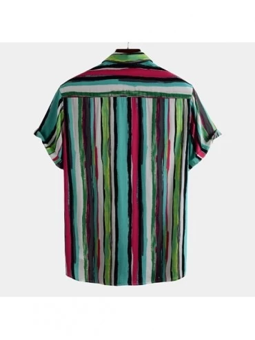 Thermal Underwear Summer Shirts for Men Printed Turn Down Collar Short Sleeve Casual Striped Shirts - Green - CU19C9UTMI0 $26.28