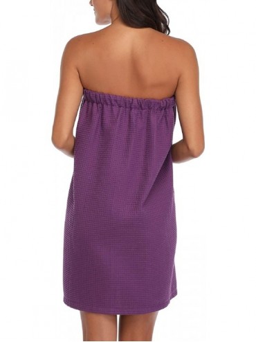 Robes Women's Waffle Spa Bath Wrap Towel Adjustable Closure Ultra Absorbent Cover Up - Purple - C9194K6MZQ8 $27.98