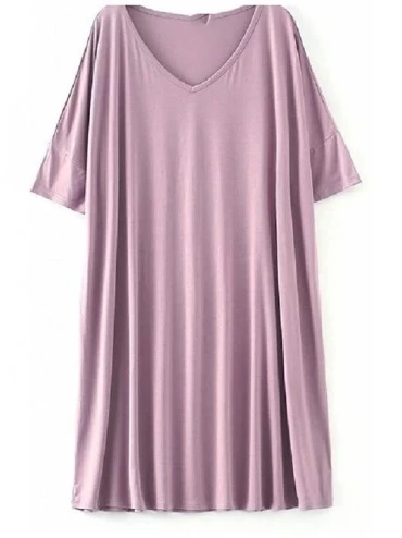 Tops Womens V Neck Mid-Length 1/2 Sleeve Pure Color Plus Size Comfort Loungewear - 5 - C1190X0T89C $27.39