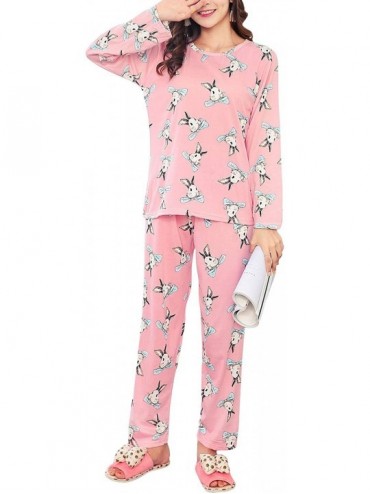 Sets Women Pajamas Cute Striped Bear Sleepwear Long Sleeve Stripes Loungewear - Red Squirrel - C018YIL2KG3 $37.47