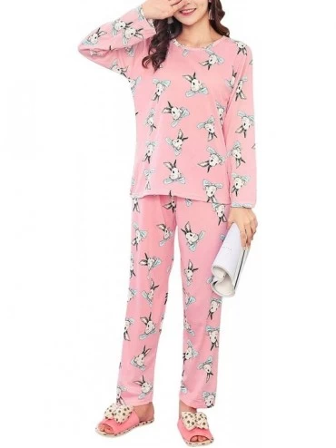 Sets Women Pajamas Cute Striped Bear Sleepwear Long Sleeve Stripes Loungewear - Red Squirrel - C018YIL2KG3 $31.58