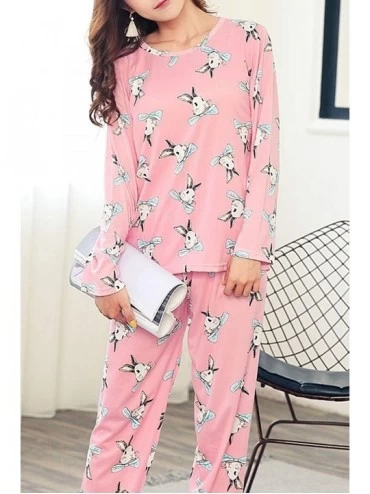 Sets Women Pajamas Cute Striped Bear Sleepwear Long Sleeve Stripes Loungewear - Red Squirrel - C018YIL2KG3 $15.16