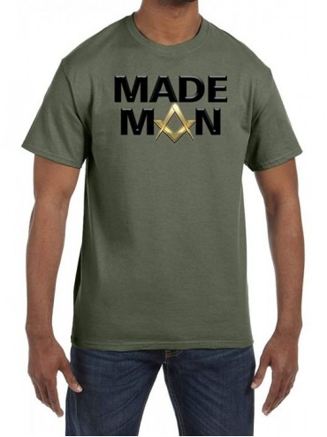 Undershirts Man Square & Compass Masonic Men's Crewneck T-Shirt - Military Green - C31853O9EGC $38.00