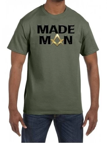 Undershirts Man Square & Compass Masonic Men's Crewneck T-Shirt - Military Green - C31853O9EGC $36.05