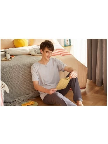 Sleep Sets Men's Pajamas Sets/Solid Color Thin Short Sleeve Pajamas Top and Bottom Home Wear Set-b-XXL - B - CL197XTY8X5 $34.80