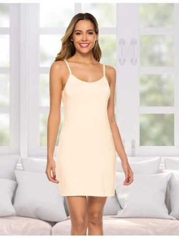 Slips Women's Full Slip Dress Adjustable Spaghetti Strap Cami Mini Dress - Apricot - C018WRYG0EQ $15.23