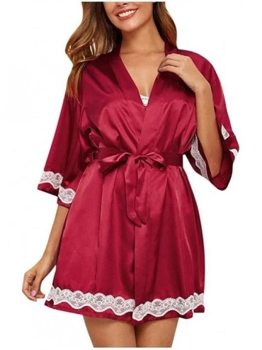 Robes Women's Underwear Ladies Sexy Solid Color Lace Underwear Nightdress Set - Red - CW1987DCNX9 $31.09