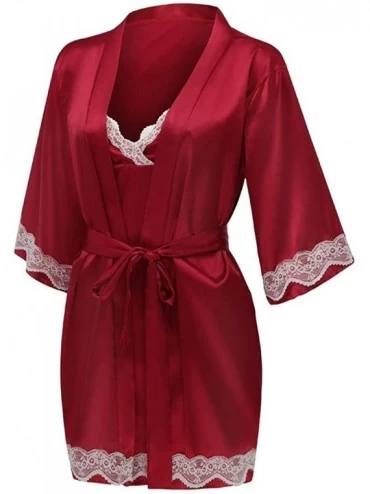 Robes Women's Underwear Ladies Sexy Solid Color Lace Underwear Nightdress Set - Red - CW1987DCNX9 $17.04