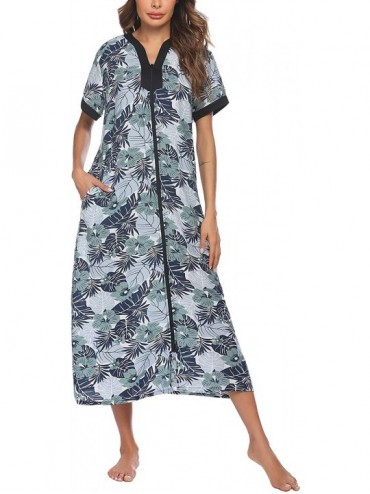Nightgowns & Sleepshirts Women Nightgown Zip Front Robe Long Full Length Maxi Cotton Summer Duster Coat - Pat9 - CH19089HGTW ...