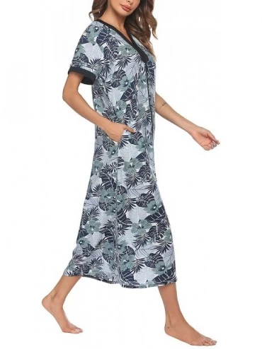 Nightgowns & Sleepshirts Women Nightgown Zip Front Robe Long Full Length Maxi Cotton Summer Duster Coat - Pat9 - CH19089HGTW ...