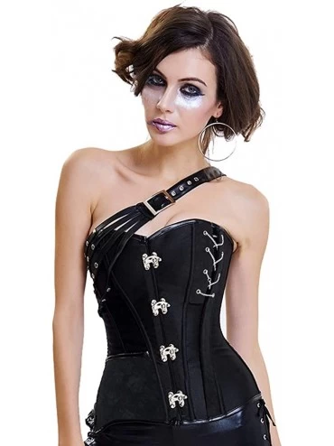 Bustiers & Corsets Women's Steampunk Retro Gothic Faux Leather Bustier Corset with Straps - Black - CJ18G46E50N $70.57