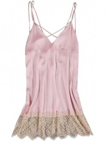 Robes 2020 Women Satin Silk Pajamas Chemise Nightgown Sexy Full Slips Sleepwear - Pink - C5199SD34MK $13.89