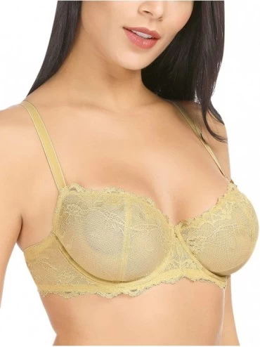 Bras Women's Lace Bra Beauty Sheer Sexy Bra Non Padded Underwired Unlined Bra - Yellow - CQ18OQD4NG0 $38.65