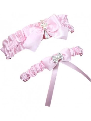Garters & Garter Belts Women Satin Bridal Garter Set for Wedding Party Leg Prom Garters for Bride - Pink - CQ18ZYSHR65 $20.29