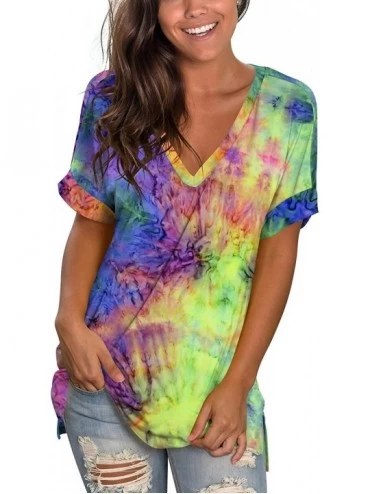 Tops Women's Tshirts Casual V Neck Short Sleeve Loose Summer Tunic Tops - Tie Dye Galaxy - CA19DEN8NTL $16.37