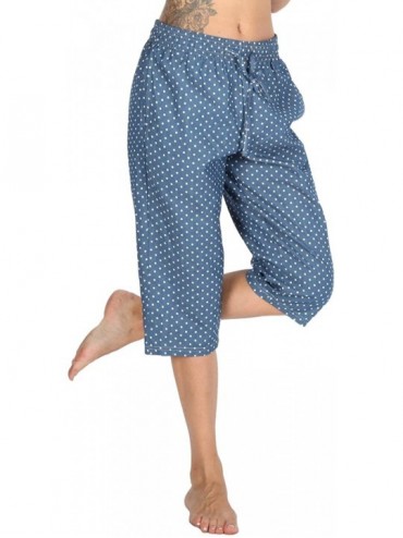 Bottoms Soft Denim Cotton Women Pajama Capri Lounge Pants with Pockets - Dots - CF18RYD0IEX $30.57