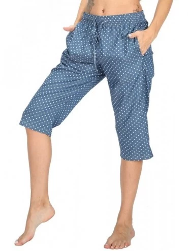 Bottoms Soft Denim Cotton Women Pajama Capri Lounge Pants with Pockets - Dots - CF18RYD0IEX $17.26