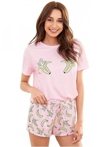 Sets Women's Cute Cartoon Print Tee and Shorts Pajama Set - Banana_pink - CN18GO5OEH3 $29.04
