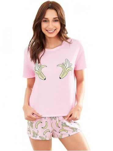Sets Women's Cute Cartoon Print Tee and Shorts Pajama Set - Banana_pink - CN18GO5OEH3 $29.04