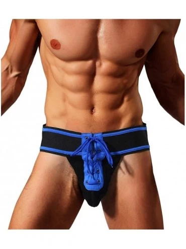 G-Strings & Thongs Men's Sexy Lace Up Jockstrap Athletic Supporter Sport Underwear - Blue - CK195AL6DUY $15.71