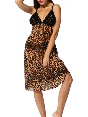 Tops Women's Lingerie V Neck Leopard Nightwear Sleepwear Lace Chemise Mini Teddy Sexy Nightdress Underwear - CH1987WIKOK $20.14