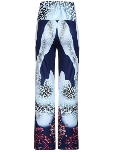 Bottoms Pajama Pants for Womens Print Wide Leg Pants Stretch Drawstring Palazzo Casual Loose Trousers - E-navy - C81927QACRT ...