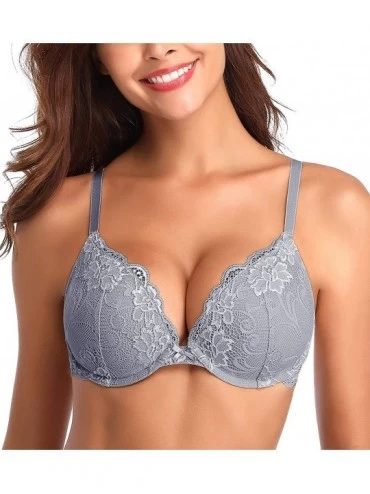 Bras Women's Push Up Lace Bra Comfort Padded Underwire Bra Lift Up Add One Cup - Unique Grey - CN18XW3ONZ5 $46.45
