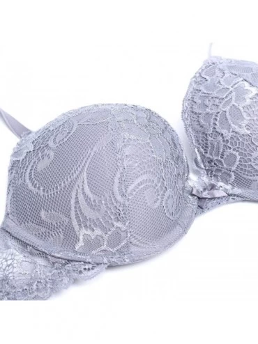 Bras Women's Push Up Lace Bra Comfort Padded Underwire Bra Lift Up Add One Cup - Unique Grey - CN18XW3ONZ5 $23.22