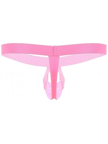 G-Strings & Thongs Men's Sexy Bulge Pouch G-String Thong Hollow Out Panties Cheeky Naughty Bikini Underwear - Rose Pink - C01...
