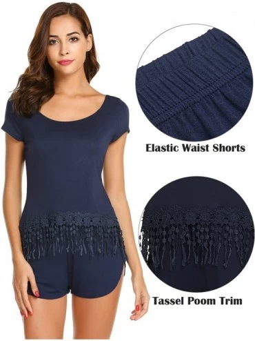 Sets Women Short Pajama Set Short Sleeve Sleepwear Nightwear Set Short PJS - Short Sleeve-navy Blue - CW188H9N86C $11.73