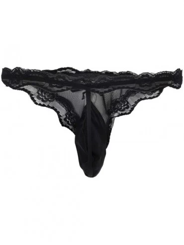 G-Strings & Thongs Mens Lingerie Lace Sissy Pouch Panties Underwear Crossdress Bikini Briefs Thongs G String T Back - Black &...