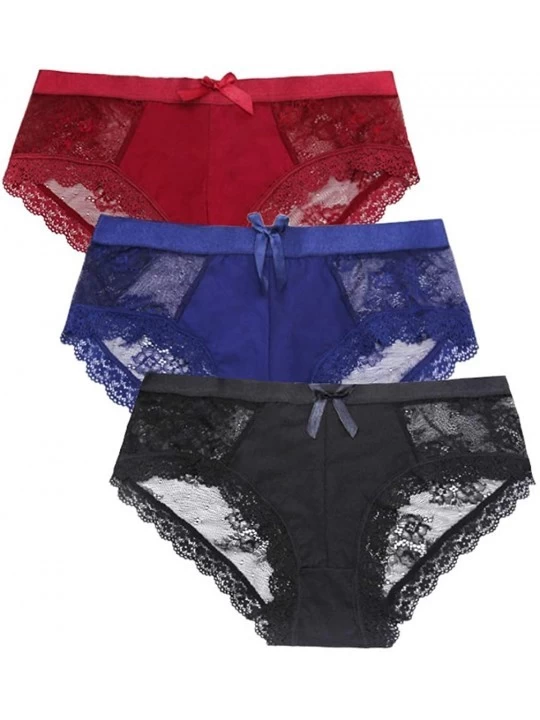 Panties Womens Underwear Bikini Lace Panties Lace Edge Stretch Underwear Soft Sexy Panties 3-Pack - 3 Pack - CF18SYRDU9G $17.87