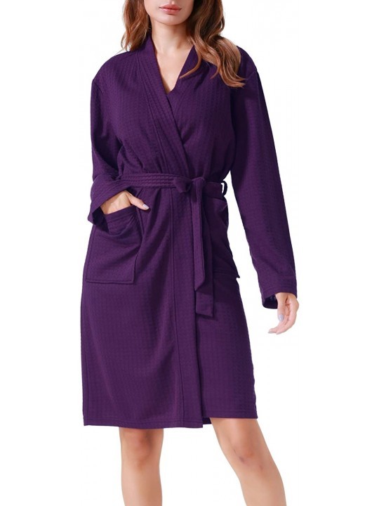 Robes Women Men Hotel Spa Waffle Weave Kimono V Neck Sleepwear Bathrobe - Pure Violet - CB18AWKS79Z $59.25