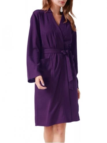 Robes Women Men Hotel Spa Waffle Weave Kimono V Neck Sleepwear Bathrobe - Pure Violet - CB18AWKS79Z $30.33