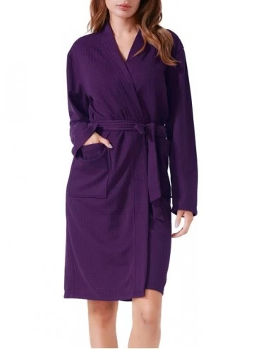 Robes Women Men Hotel Spa Waffle Weave Kimono V Neck Sleepwear Bathrobe - Pure Violet - CB18AWKS79Z $30.33