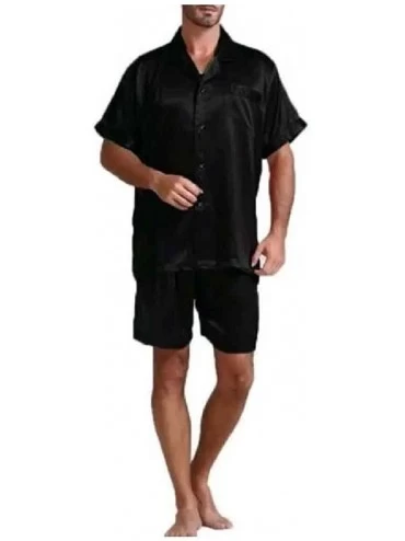 Sleep Sets Men Lounger Plus-Size 2-Piece Summer Pure Colour Relaxed Fit Sleepwear - Black - CF199CRI8DA $57.15