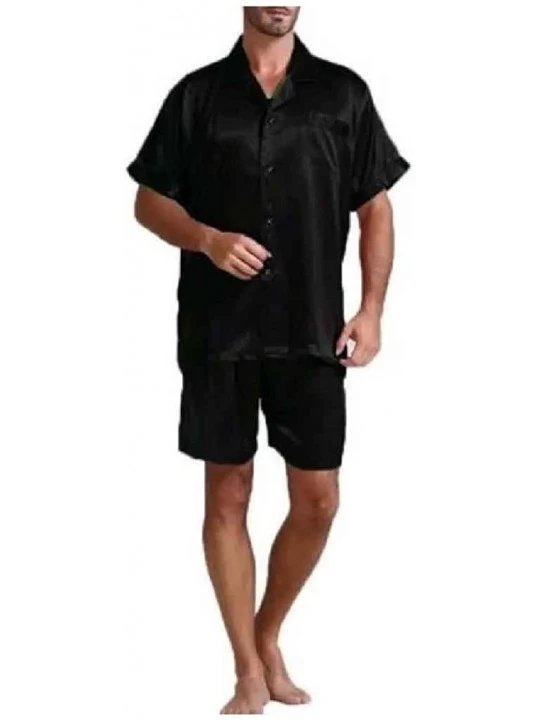Sleep Sets Men Lounger Plus-Size 2-Piece Summer Pure Colour Relaxed Fit Sleepwear - Black - CF199CRI8DA $35.23