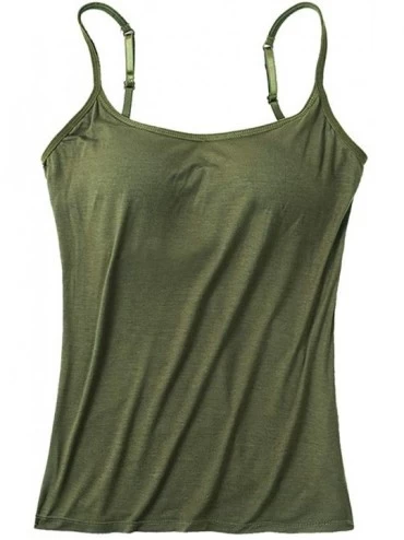 Camisoles & Tanks Women's One-Piece Camisole with Built Bra Neck Vest Padded Slim Fit Tank Tops E-Scenery - Green - CL19CAMSR...