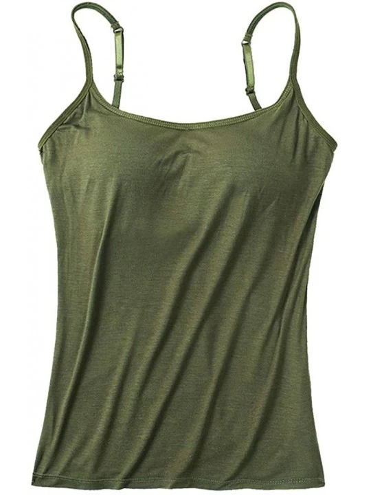 Camisoles & Tanks Women's One-Piece Camisole with Built Bra Neck Vest Padded Slim Fit Tank Tops E-Scenery - Green - CL19CAMSR...