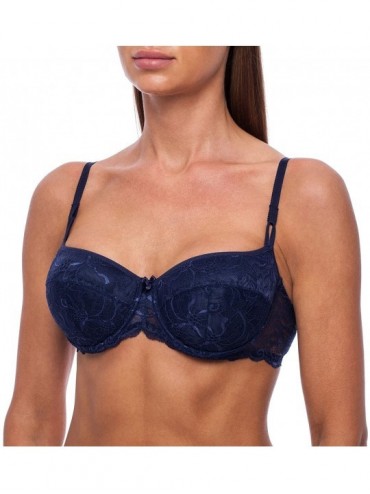 Bras Women's Sexy Balconette Push Up Lace Shelf Bra - Blue - CC18D7465WW $55.17