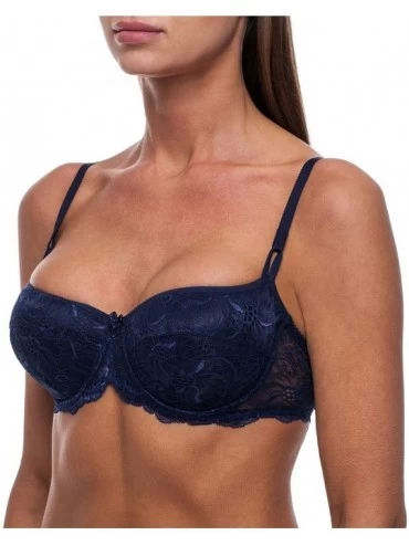 Bras Women's Sexy Balconette Push Up Lace Shelf Bra - Blue - CC18D7465WW $23.20