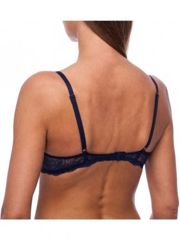 Bras Women's Sexy Balconette Push Up Lace Shelf Bra - Blue - CC18D7465WW $23.20
